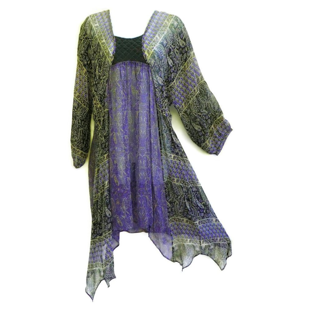 SiLK Of Two Minds Dress Sheer Paisley Purple Quilted Modesty Panel Handkerchief